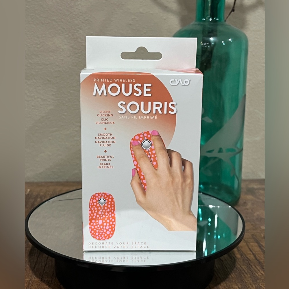 Cylo Printed Wireless Mouse with Pink Dot Pattern, new!